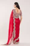 Shop_Prisho_Red Chiffon, Georgette Tassels, Embroidery, Sequins Scallop Hem Saree And Blouse _at_Aza_Fashions