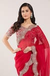 Buy_Prisho_Red Chiffon, Georgette Tassels, Embroidery, Sequins Scallop Hem Saree And Blouse _Online_at_Aza_Fashions
