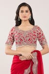 Prisho_Red Chiffon, Georgette Tassels, Embroidery, Sequins Scallop Hem Saree And Blouse _at_Aza_Fashions
