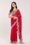 Buy_Prisho_Red Chiffon, Georgette Tassels, Embroidery, Sequins Scallop Hem Saree And Blouse 