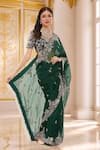Buy_Prisho_Green Chiffon, Silk Embroidery Round Neck Floral And Paisley Hem Saree Set _at_Aza_Fashions