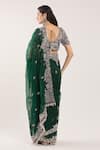 Shop_Prisho_Green Chiffon, Silk Embroidery Round Neck Floral And Paisley Hem Saree Set _at_Aza_Fashions