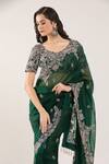 Buy_Prisho_Green Chiffon, Silk Embroidery Round Neck Floral And Paisley Hem Saree Set _Online_at_Aza_Fashions