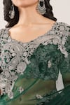 Shop_Prisho_Green Chiffon, Silk Embroidery Round Neck Floral And Paisley Hem Saree Set _Online_at_Aza_Fashions