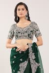 Prisho_Green Chiffon, Silk Embroidery Round Neck Floral And Paisley Hem Saree Set _at_Aza_Fashions