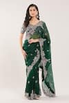 Buy_Prisho_Green Chiffon, Silk Embroidery Round Neck Floral And Paisley Hem Saree Set 