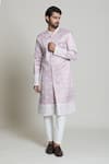 Arihant Rai Sinha_White , Satin Sequins, Embroidery Pink Sherwani Set _at_Aza_Fashions