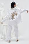 Shop_SHE'LL_Ivory Poplin Embroidery Floral Collar Neck Shirt And Pant Set _at_Aza_Fashions
