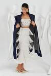 Shop_SHE'LL_Blue Denim Lapel Collar Jacket And Fringed Skirt Set _at_Aza_Fashions