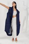 Buy_SHE'LL_Blue Denim Lapel Collar Jacket And Fringed Skirt Set _at_Aza_Fashions
