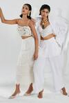SHE'LL_Blue Denim Lapel Collar Jacket And Fringed Skirt Set _at_Aza_Fashions