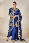 Buy_Masaba_Blue Salwar And Jacket Heavy Raw Silk Neel Bahar Pre-stitched Saree Set With _at_Aza_Fashions