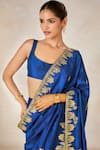 Shop_Masaba_Blue Salwar And Jacket Heavy Raw Silk Neel Bahar Pre-stitched Saree Set With _Online