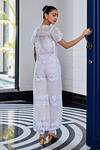 Shop_Kay Kay_Off White Lace, Cotton Embroidery Round Neck And Mesh Top With Pant _at_Aza_Fashions