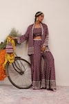 Buy_Surkh Syahi_Purple Crepe Mirrors, Embroidery, Foil Printing Gulshan Blazer And Sharara Set _at_Aza_Fashions