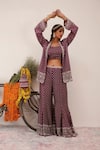 Buy_Surkh Syahi_Purple Crepe Mirrors, Embroidery, Foil Printing Gulshan Blazer And Sharara Set _Online_at_Aza_Fashions