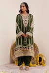 Buy_Surkh Syahi_Green Cotton, Silk Sequins, Embroidery Tribal Bloom Print Kurta And Dhoti Pant Set _at_Aza_Fashions