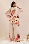 Shop_Surkh Syahi_Peach Chiffon Beads Collared Gul Dasta Print Tunic And Palazzo Set _at_Aza_Fashions