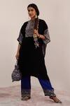 Buy_Surkh Syahi_Black Crepe Mirrors And Blue Bloom Kaftan Set _at_Aza_Fashions