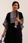 Buy_Surkh Syahi_Black Crepe Mirrors And Blue Bloom Kaftan Set _Online_at_Aza_Fashions