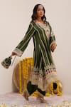 Buy_Surkh Syahi_Green Cotton, Silk Sequins, Embroidery Tribal Bloom Print Kurta And Dhoti Pant Set _Online_at_Aza_Fashions