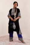 Shop_Surkh Syahi_Black Crepe Mirrors And Blue Bloom Kaftan Set _Online_at_Aza_Fashions