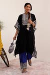 Shop_Surkh Syahi_Black Crepe Mirrors And Blue Bloom Kaftan Set _at_Aza_Fashions