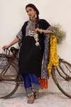 Surkh Syahi_Black Crepe Mirrors And Blue Bloom Kaftan Set _at_Aza_Fashions