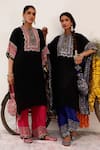 Buy_Surkh Syahi_Black Crepe Mirrors And Blue Bloom Kaftan Set 