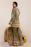 Shop_Surkh Syahi_Green Cotton, Silk Embroidery, Sequins Tribal Blossom Print Blazer And Sharara Set _at_Aza_Fashions