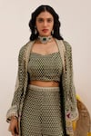 Buy_Surkh Syahi_Green Cotton, Silk Embroidery, Sequins Tribal Blossom Print Blazer And Sharara Set 