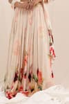 Buy_Surkh Syahi_Beige Chinnon Print Gul Dasta U Neck Peach Lehenga Set _Online_at_Aza_Fashions