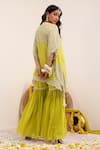 Shop_Surkh Syahi_Green Crepe, Chiffon Pearls, Sequins V-neck Print Gharara And Kurta Set _at_Aza_Fashions