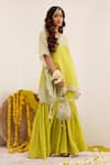 Buy_Surkh Syahi_Green Crepe, Chiffon Pearls, Sequins V-neck Print Gharara And Kurta Set _Online_at_Aza_Fashions