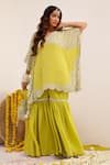 Buy_Surkh Syahi_Green Crepe, Chiffon Pearls, Sequins V-neck Print Gharara And Kurta Set _at_Aza_Fashions