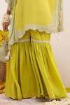 Shop_Surkh Syahi_Green Crepe, Chiffon Pearls, Sequins V-neck Print Gharara And Kurta Set _Online_at_Aza_Fashions