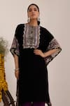 Buy_Surkh Syahi_Black Crepe Mirrors Collared And Purple Flora Kaftan Set _Online_at_Aza_Fashions