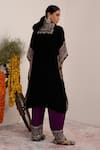 Shop_Surkh Syahi_Black Crepe Mirrors Collared And Purple Flora Kaftan Set _at_Aza_Fashions