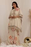 Buy_Surkh Syahi_Beige Muslin Print Gul Kand Closed Neck Kaftan Kurta Set _Online_at_Aza_Fashions