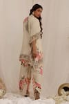 Shop_Surkh Syahi_Beige Muslin Print Gul Kand Closed Neck Kaftan Kurta Set _at_Aza_Fashions