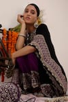 Shop_Surkh Syahi_Black Crepe Mirrors Collared And Purple Flora Kaftan Set 