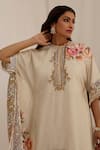 Shop_Surkh Syahi_Beige Muslin Print Gul Kand Closed Neck Kaftan Kurta Set _Online_at_Aza_Fashions