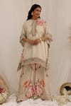 Buy_Surkh Syahi_Beige Muslin Print Gul Kand Closed Neck Kaftan Kurta Set _at_Aza_Fashions