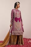 Buy_Surkh Syahi_Purple Russian Cotton Silk Print Gulshan Mandarin Collar Kurta Palazzo Set _at_Aza_Fashions