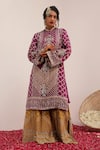 Buy_Surkh Syahi_Purple Russian Cotton Silk Print Gulshan Mandarin Collar Kurta Palazzo Set _Online_at_Aza_Fashions
