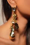 Rejuvenate jewels_Gold Plated Gota Patti, Studs Kundan Ghungroo Long Earrings _Online_at_Aza_Fashions