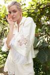 Kay Kay_Off White Cotton, Polyester Lace Collared Floral Embellished Shirt And Shorts Set _Online_at_Aza_Fashions