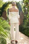 Shop_Kay Kay_Off White Cotton, Crepe Shoulder Blazer And Pant Set _at_Aza_Fashions