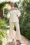 Buy_Kay Kay_Off White Cotton, Crepe Shoulder Blazer And Pant Set _at_Aza_Fashions