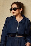 Kay Kay_Blue Denim Collared Indigo Jacket And Pant Set _Online_at_Aza_Fashions